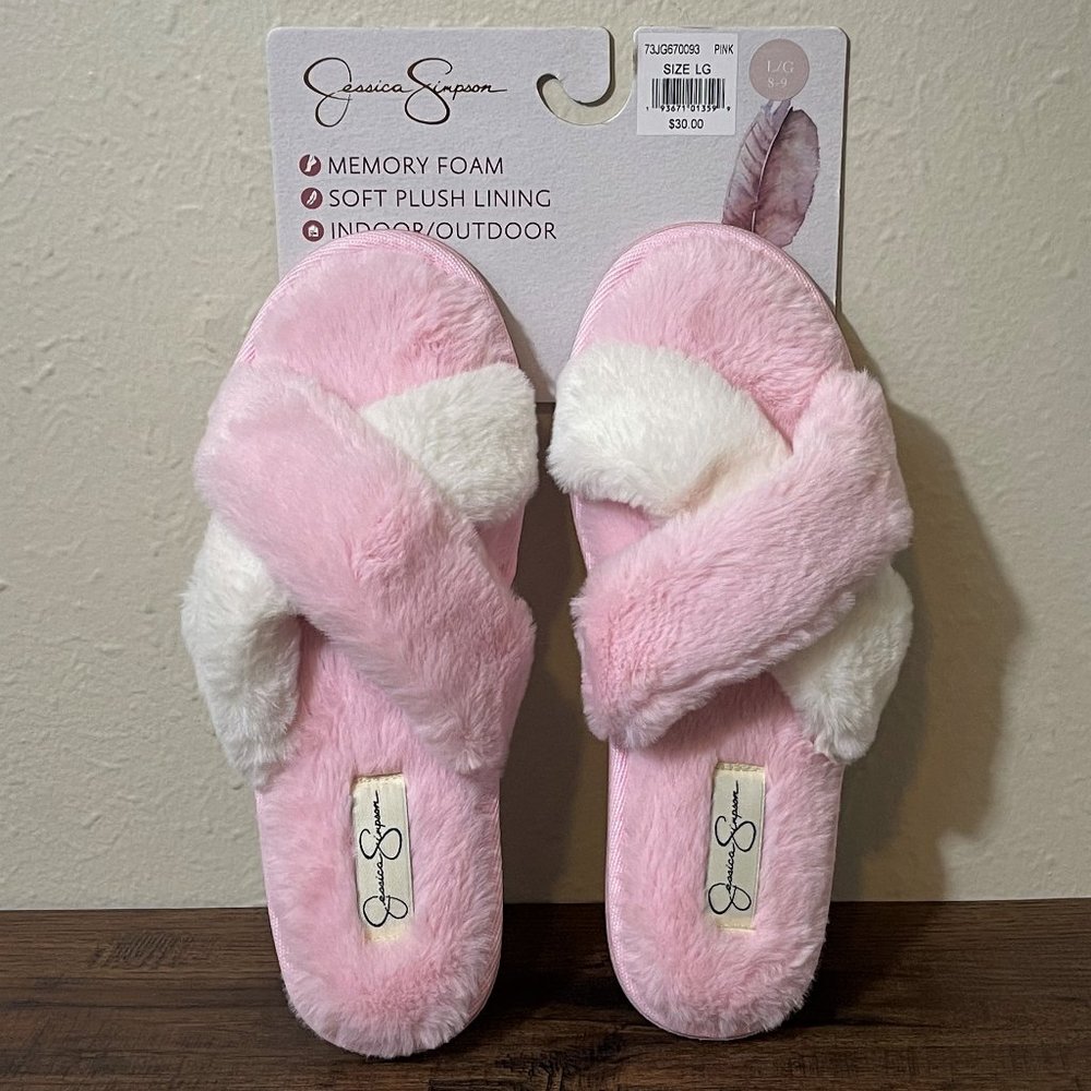 Jessica Simpson Sz L Pink & White X Slide Slippers NWT